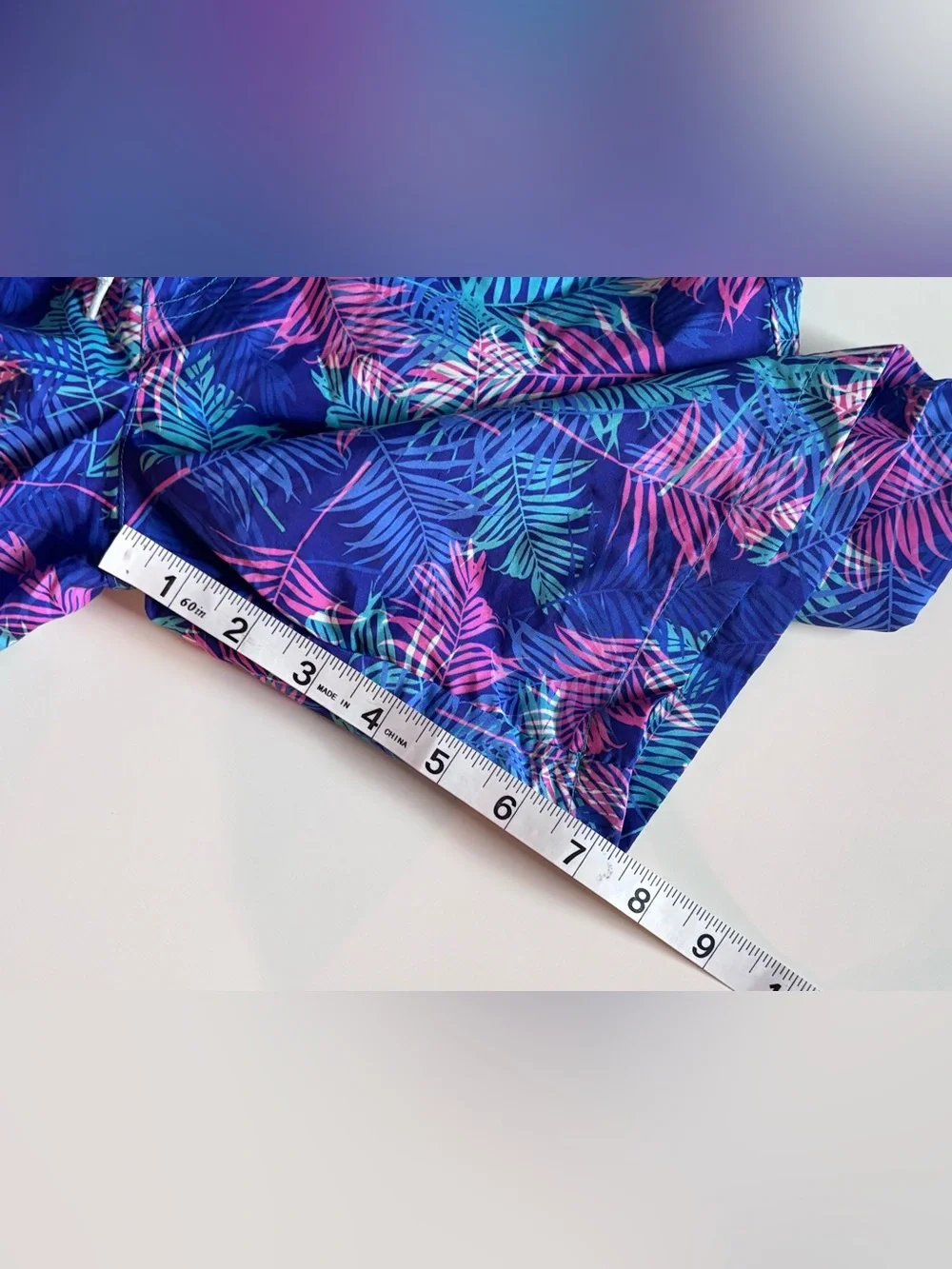 Boys Sol Swim Tropical Swim Trunks, Blue with Pink & Teal Accents, 8 Husky, NWT